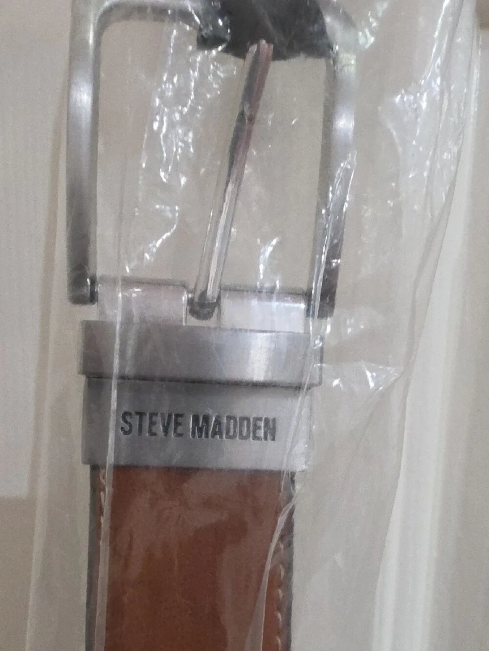 Steve Madden Brown/Black Reversible Leather Belt with Silver Buckle - Size 38